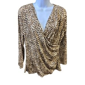 Jones‎ New York Collection Animal Print Faux Wrap Blouse Long Sleeve L